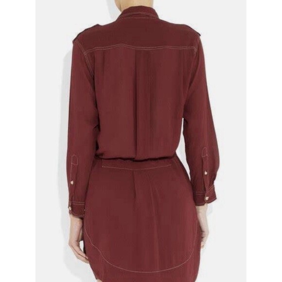 Isabel Marant Etoile GALISE Shirt Dress Burgandy Red Pleated Utility FR 34 US 2 - Picture 3 of 16